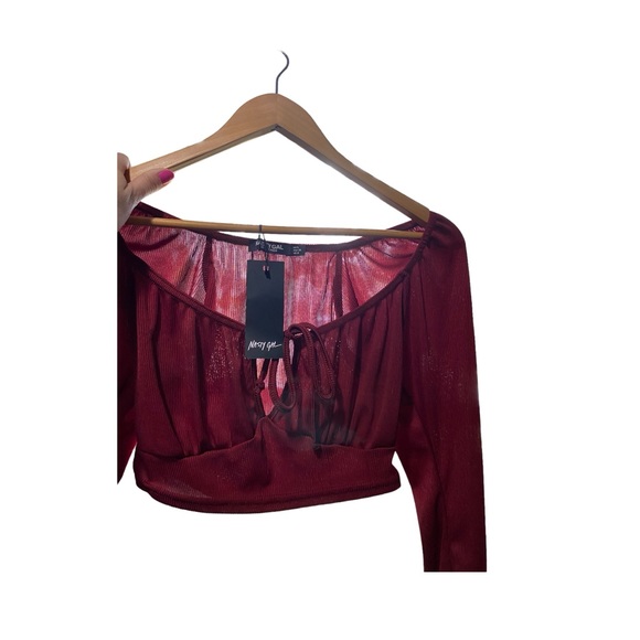 Nasty Gal | New Sweet on you square neck crop top long sleeve chest cut out top - Picture 10 of 10